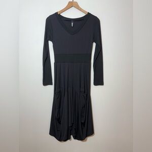 INIZIO Black Lagenlook Italy Asymmetrical Long Sleeve Dress Size Small